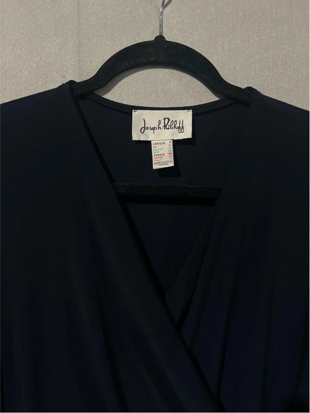 Joseph Ribkoff Dress Women’s 8 Navy Blue Ruched Faux-wrap Sheath 153009 - Picture 8 of 12